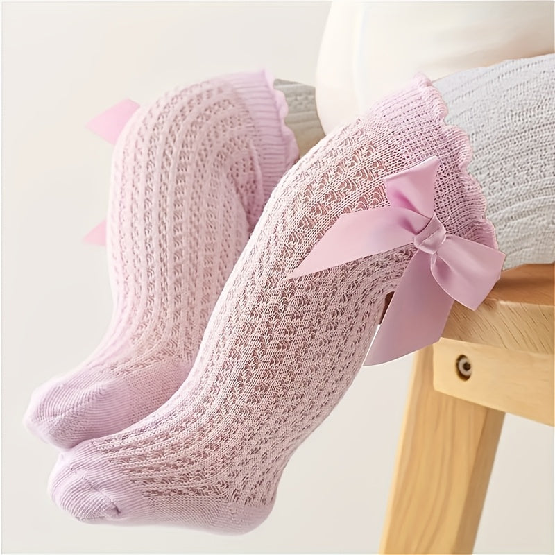 Girls' Knitted Crew Socks Mesh Cotton Blend Solid Color All-Season Kids' Socks