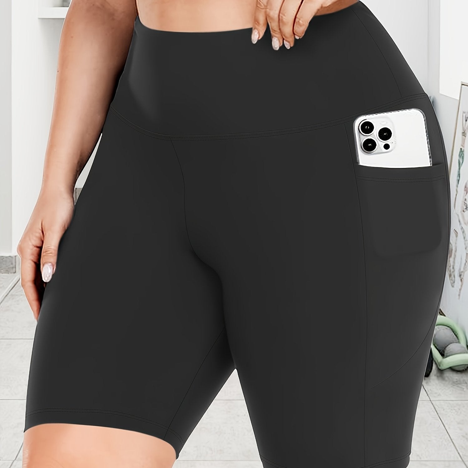 Женские леггинсы капри с высокой талией для полных, эластичные, однотонные, с карманами