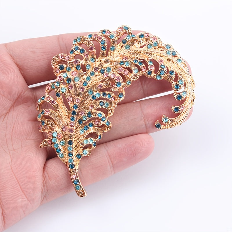 Women's Rhinestone Feather Brooch Pin Elegant Jewelry Accessory