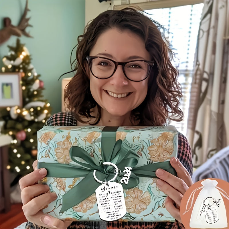 Juego de 36 llaveros de acero inoxidable con alfabeto cristiano y versículos bíblicos para mujeres y estudiantes