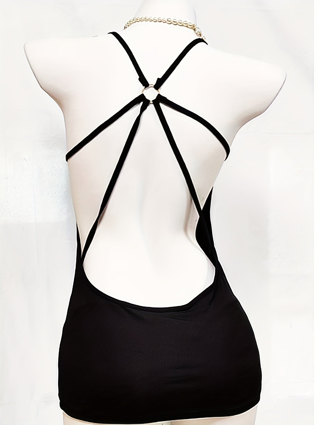 Women's Satin Halter Pajamas with Cross Back and Hollow Skirt