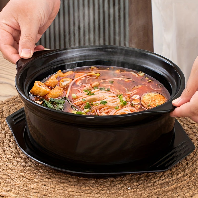 Olla de cerámica negra de 30oz, redonda, para conservar alimentos, resistente al calor, para cocinar