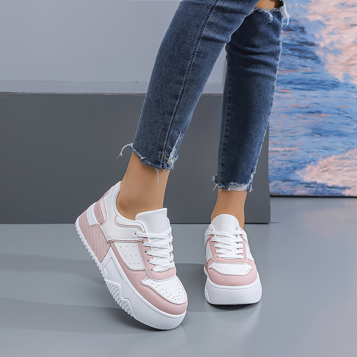 Women’s Fashion Sneakers Women’s Casual Lace-Up Sports Shoes with Wedge Heel