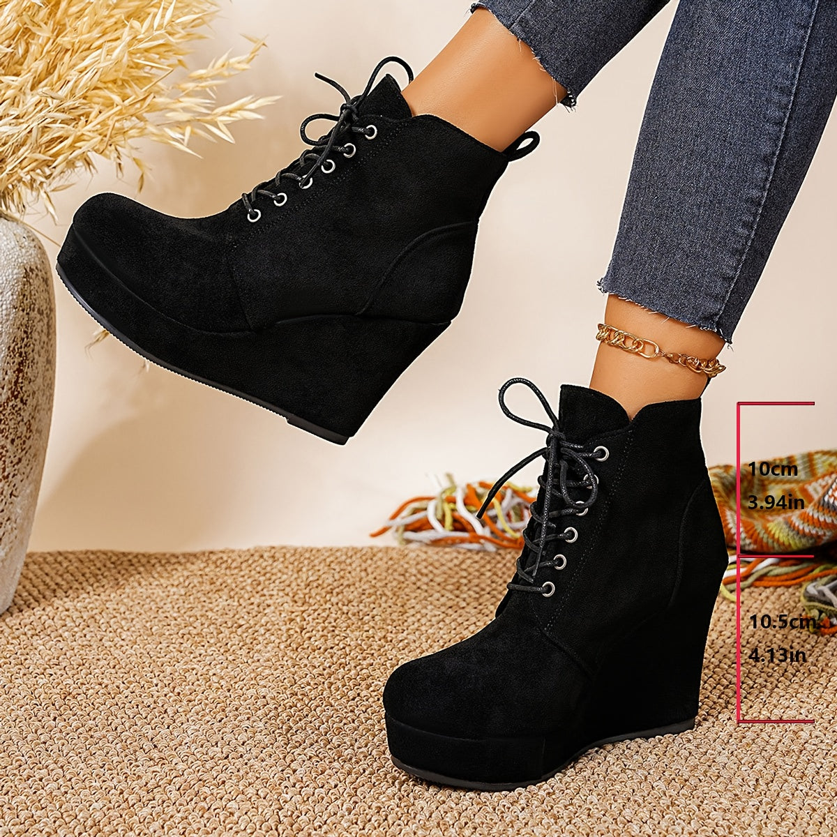 Women's Winter Plush-Lined Platform Wedge Boots with Thick Heel