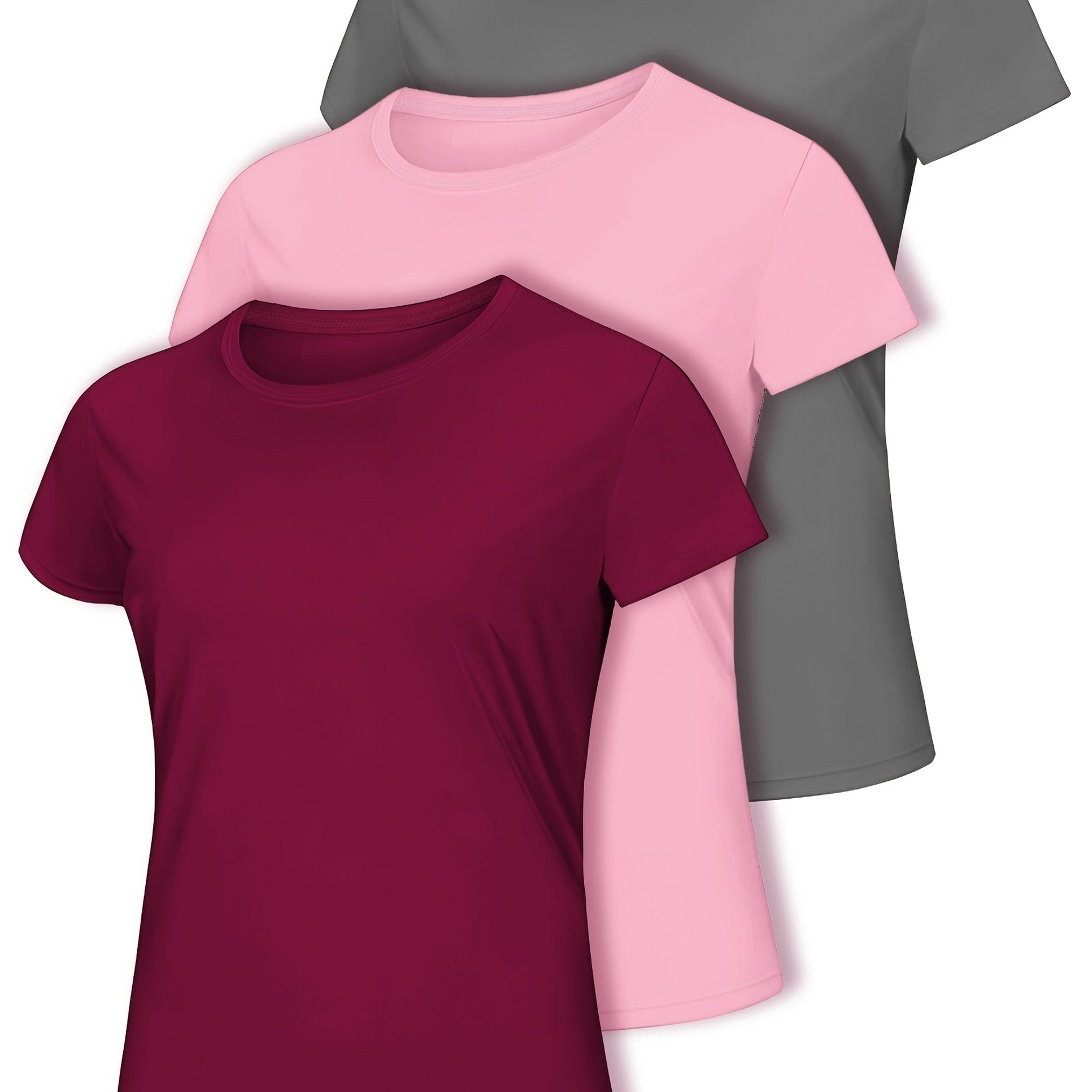 Women's Plus Size T-Shirts 3-Pack Black Gray Light Blue Casual Yoga Activewear