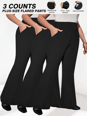 Women's Plus Size High Waist Flared Pants Black All-Season Stretch