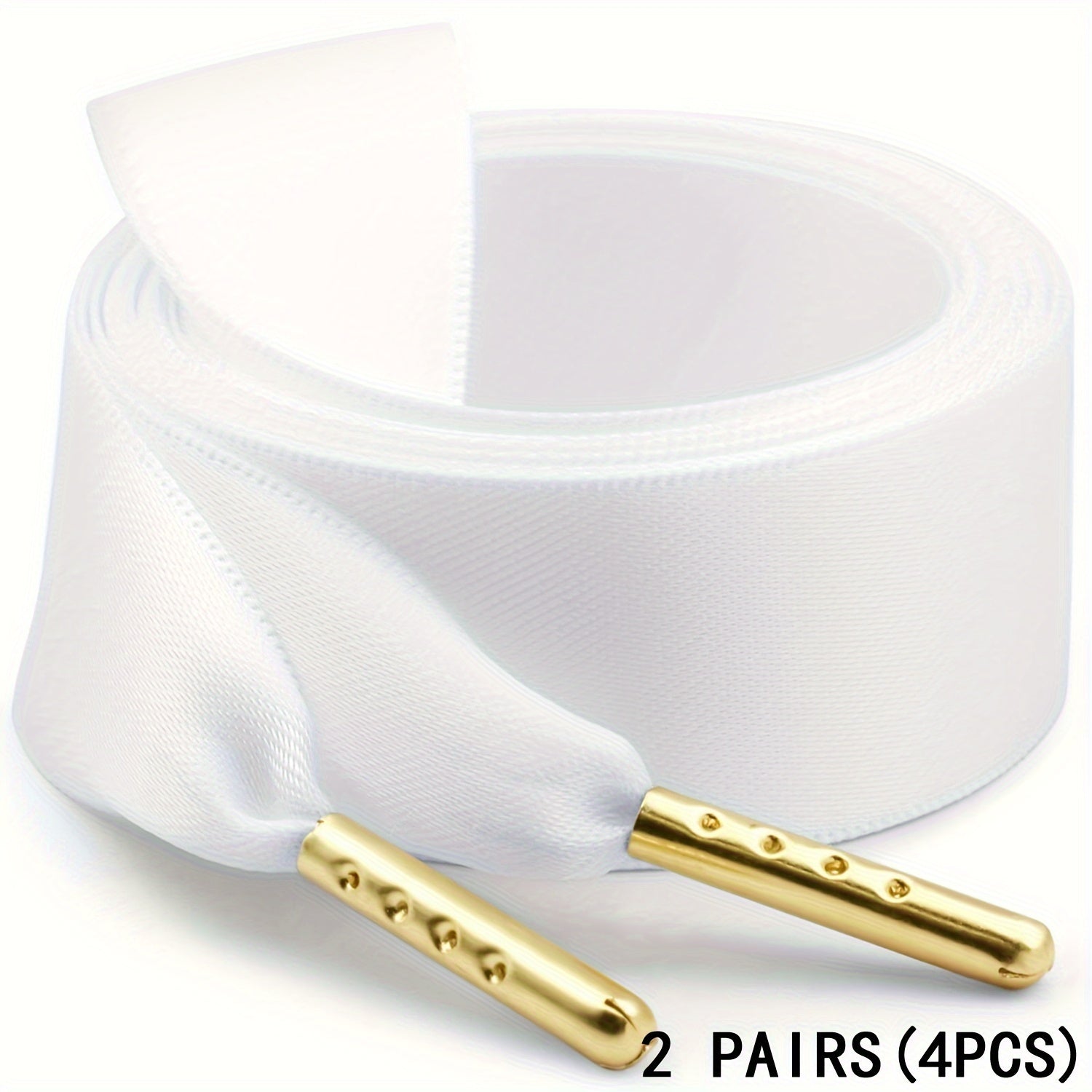 Women Girls Satin Ribbon Shoelaces Flat Wide Polyester 2 Pairs Black or Printed