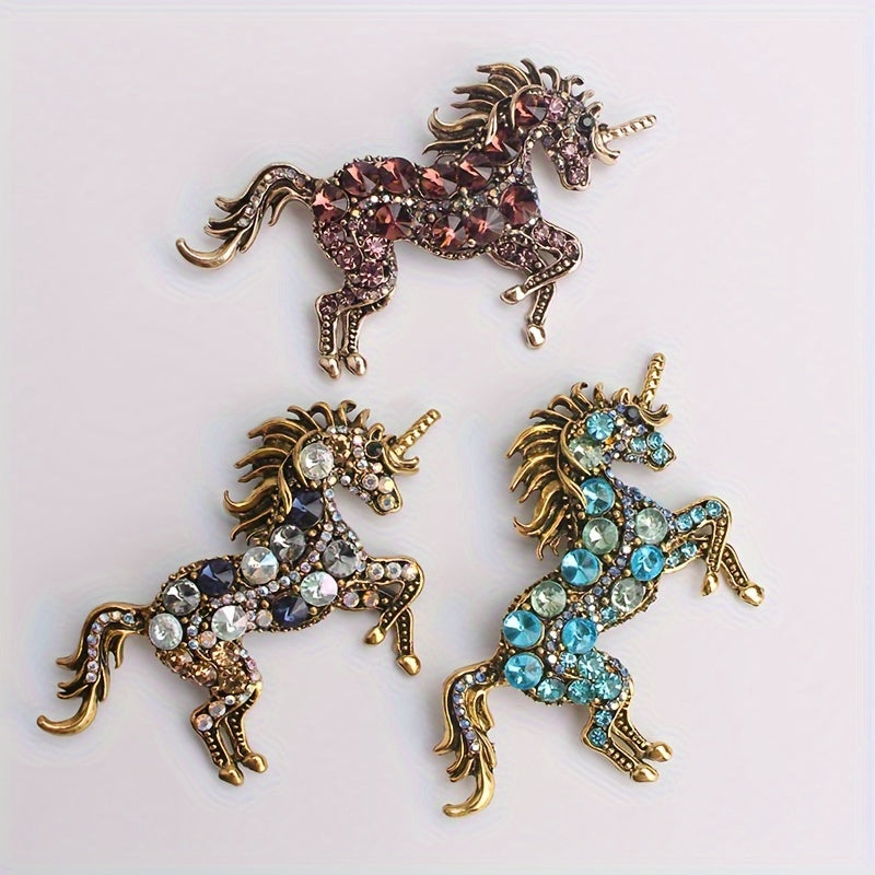 Crystal Horse Brooch with Rhinestones Punk Edge Animal Pin for Sweaters Dresses and Scarves