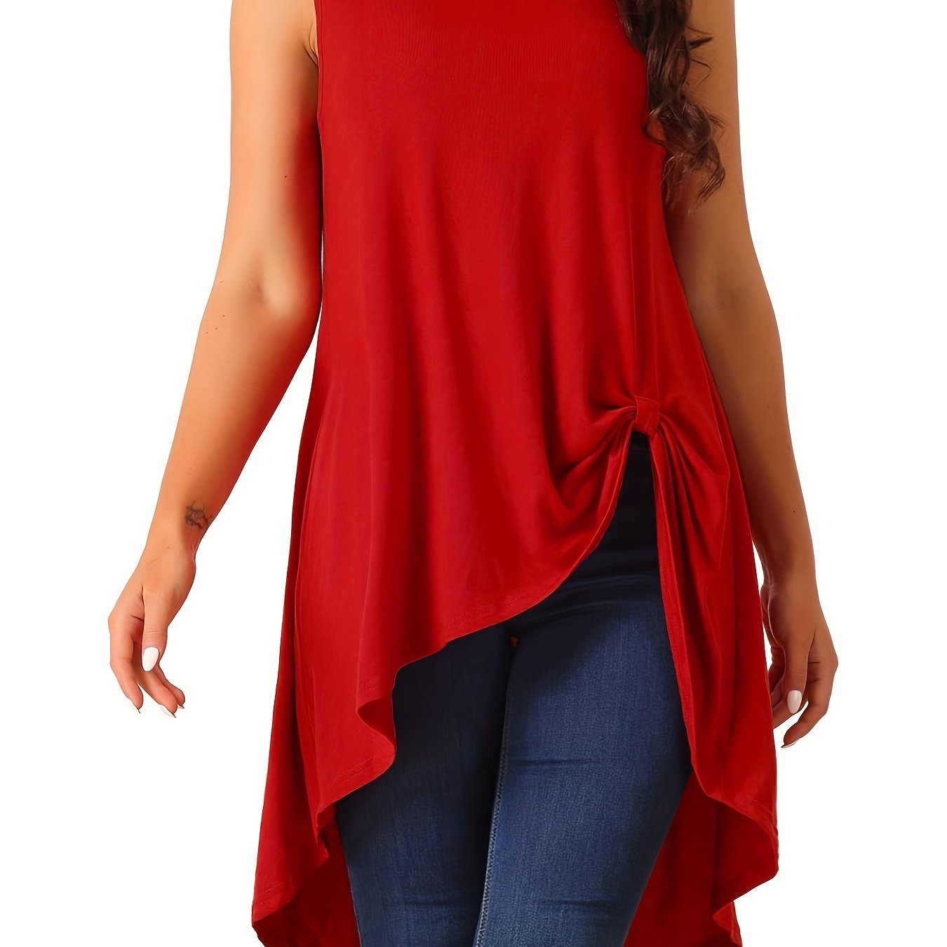 Top asimétrico sin mangas de cuello alto para mujer negro poliéster casual formal