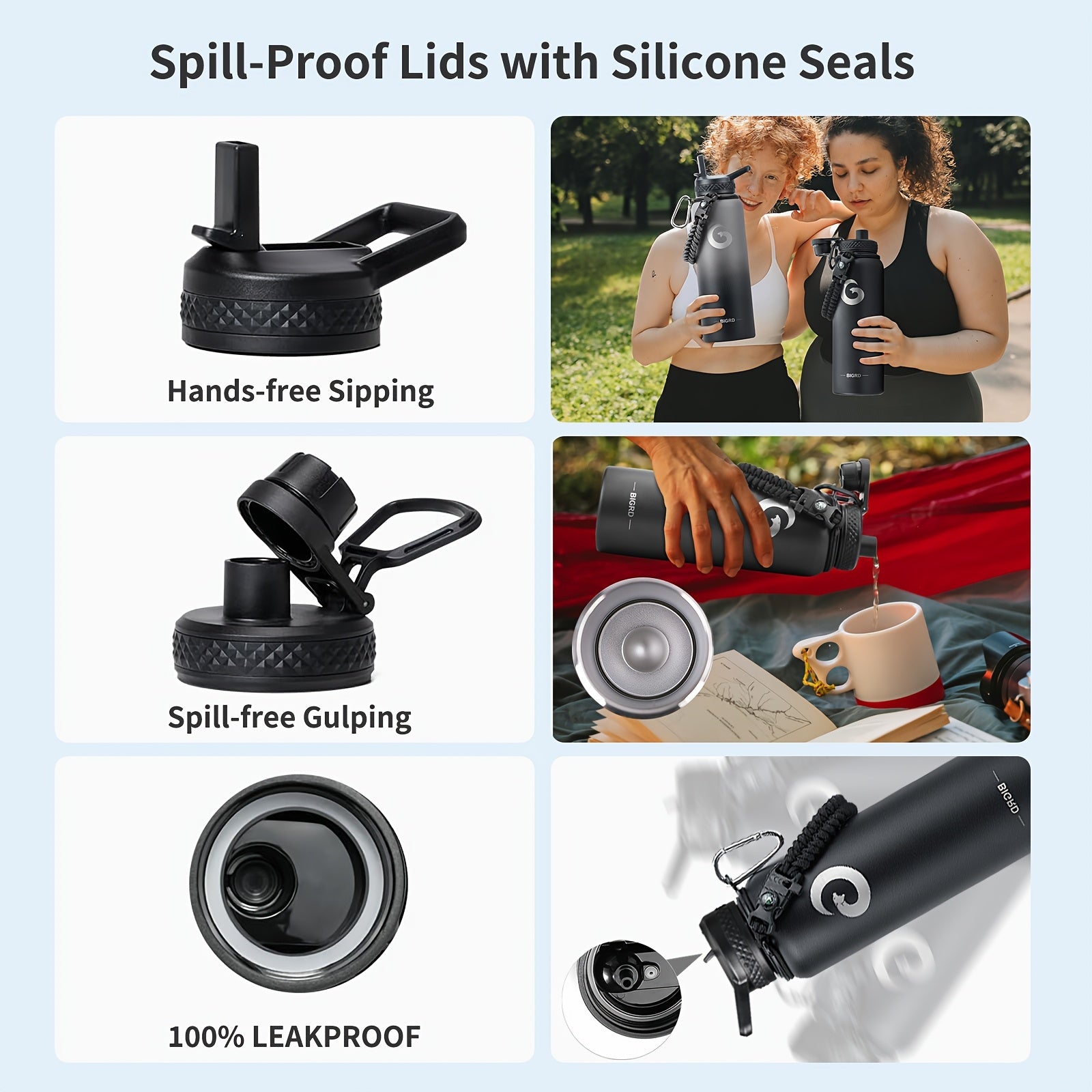 Insulated Water Bottle 40oz/1183ml or 64oz/1893ml Stainless Steel Vacuum with Paracord Handle and Straw Spout