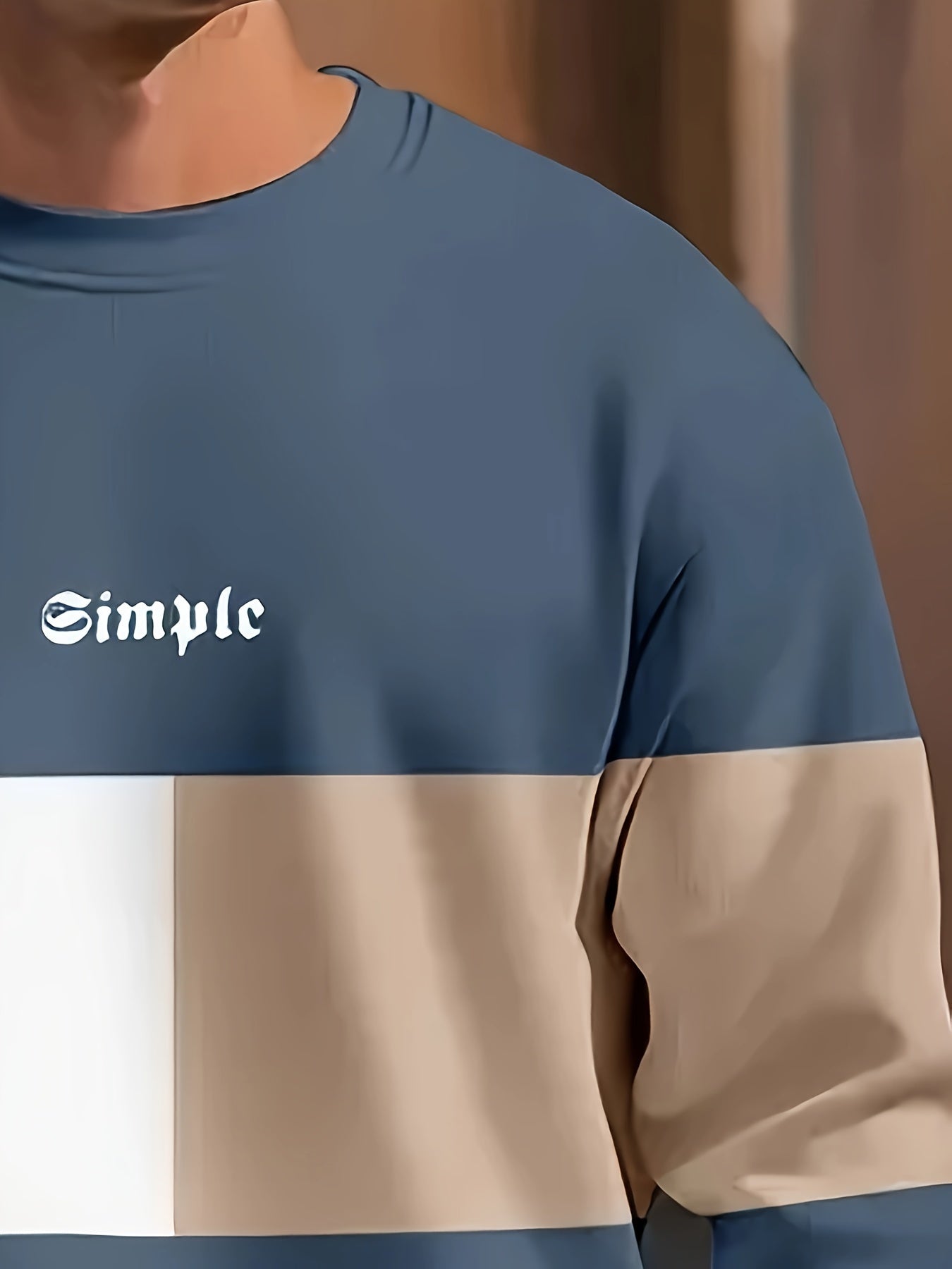 Толстовка мужская большого размера с цветными блоками и принтом букв, с круглым вырезом, из полиэстера, повседневная