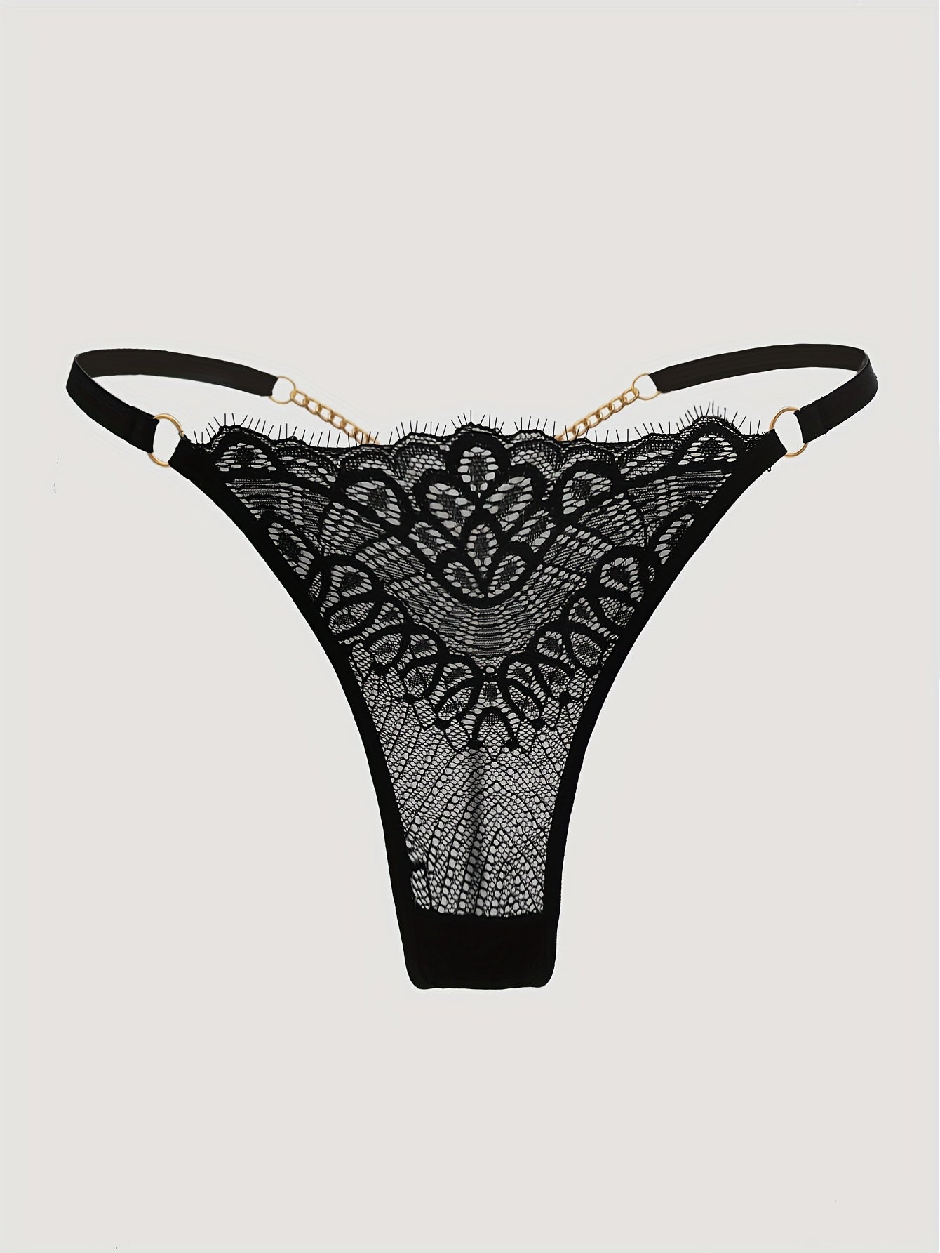 Women's Low-Rise Lace Thongs with Semi-Sheer Fabric and Chain Link Design