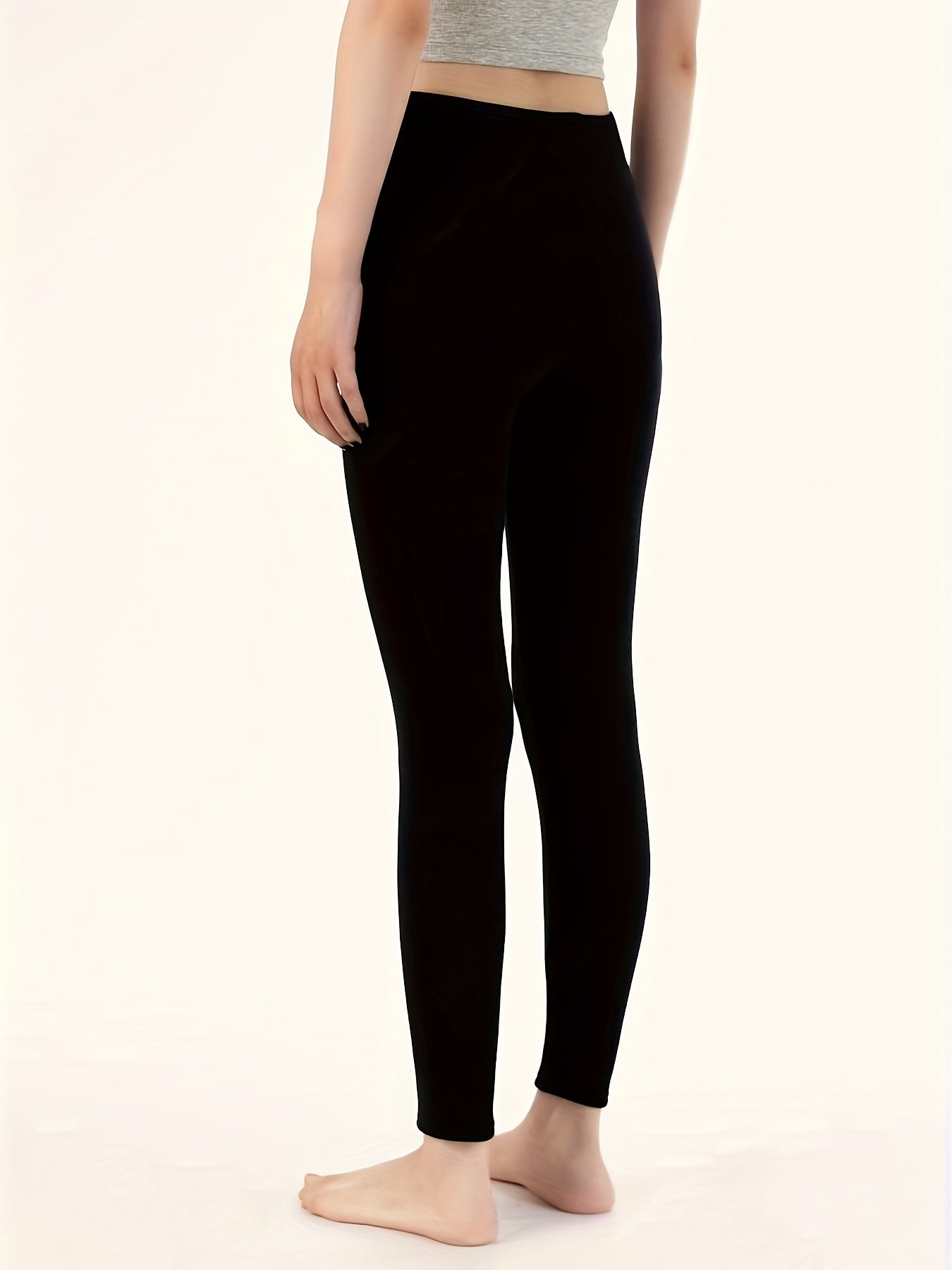 Women's Plush Lined Tights Leggings for Fall Winter Solid Color Polyester Elastane