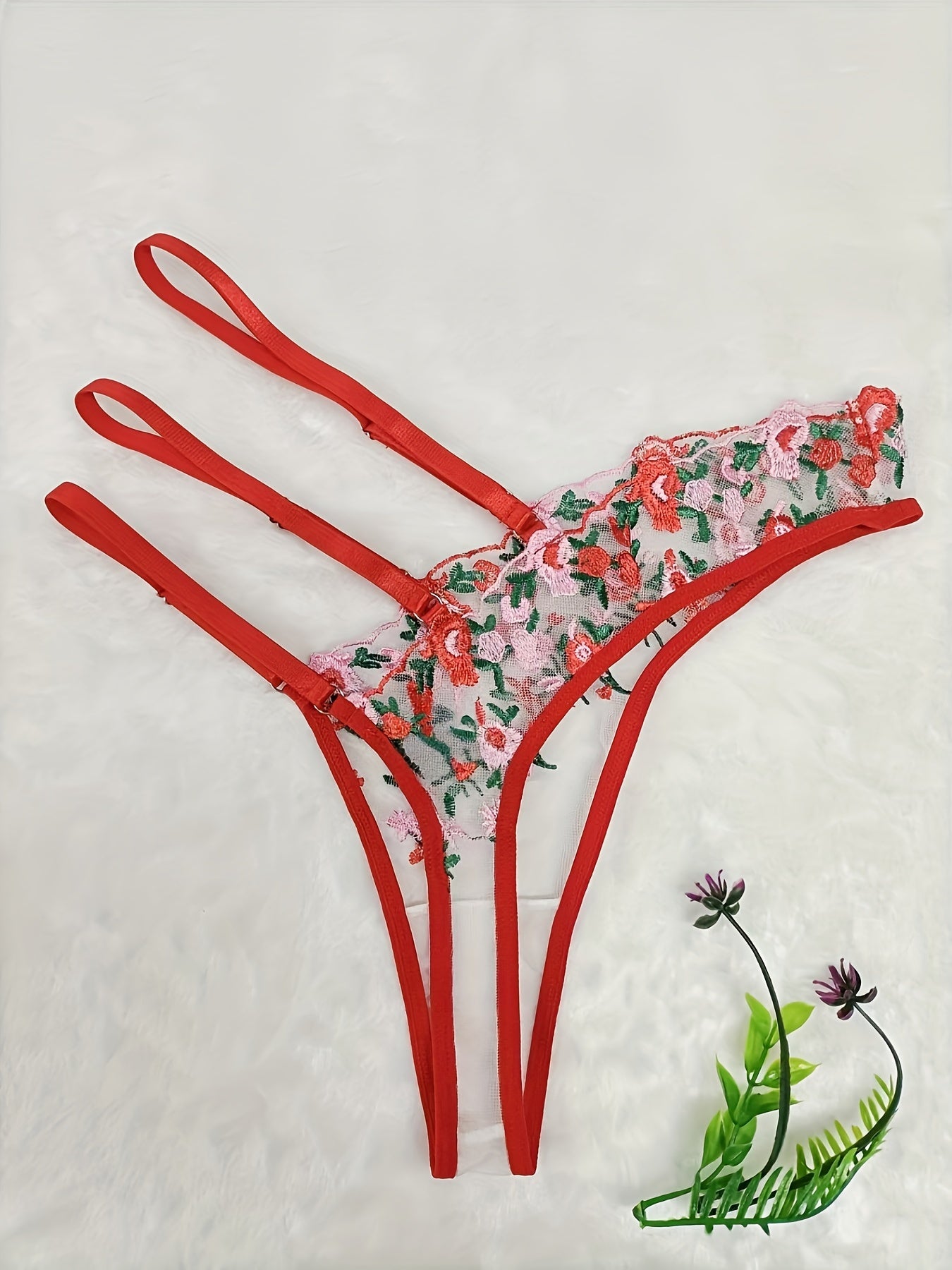 Women's See-Through Triangle Lingerie with Embroidered Jacquard Mesh