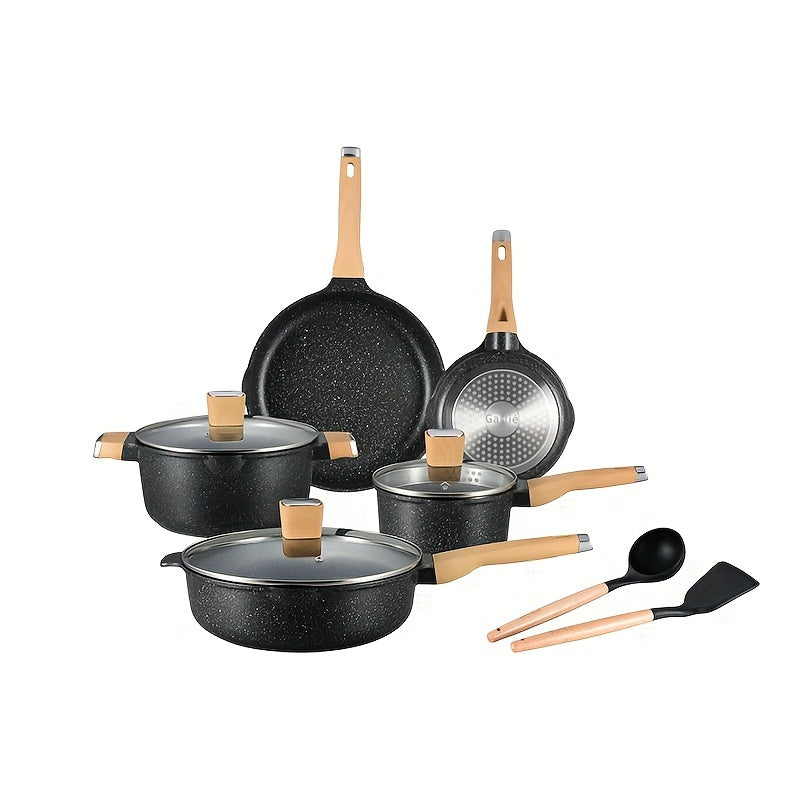 Nonstick Cookware Set 10 Pieces Aluminum Pots Pans with Lids and Utensils