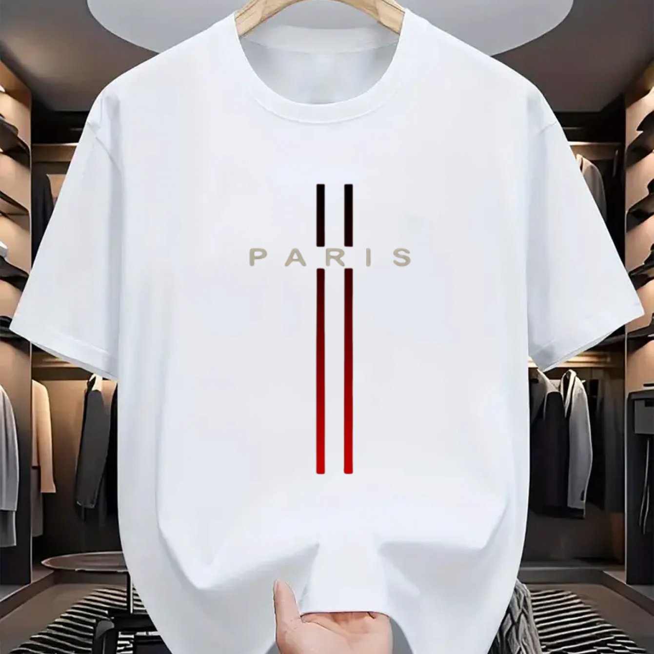 Men's Cotton Short Sleeve Crew Neck T-Shirt with Paris Print for Summer Outdoor Activities