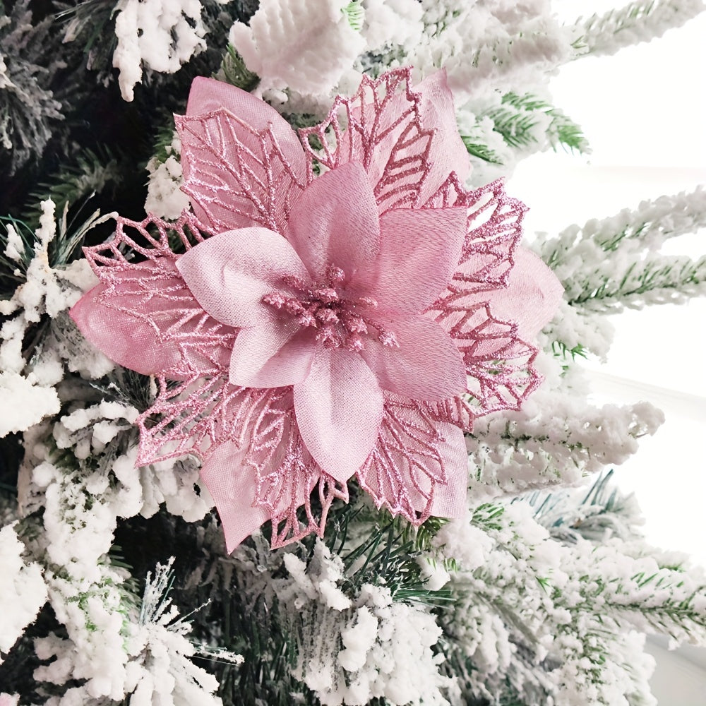 6-Pack Artificial Poinsettia Flowers 15cm Fabric Plastic Holiday Decor for Christmas Wreaths Garlands