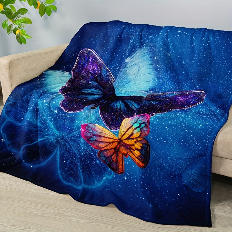 Flannel Butterfly Floral Print Blanket Cozy Throw for Home and Travel All Seasons