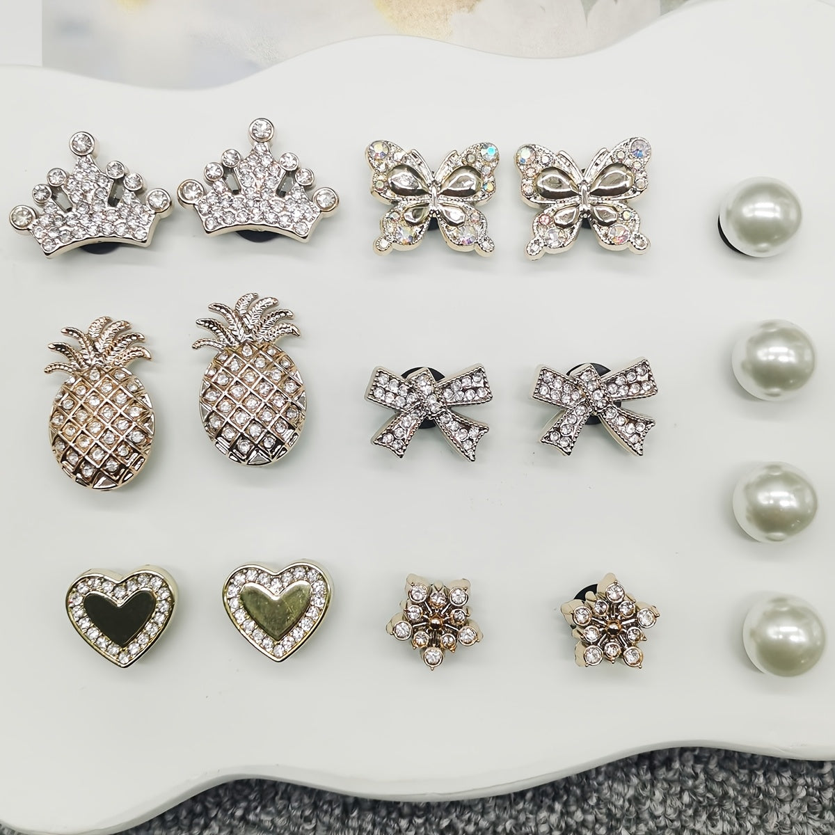 Women Shoe Charms 16pcs Rhinestone Pineapple Bow Snowflake Bead Decor