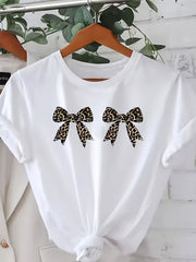 Women’s Cotton T-Shirt With Bow Print Short Sleeve Outdoor Sports Top