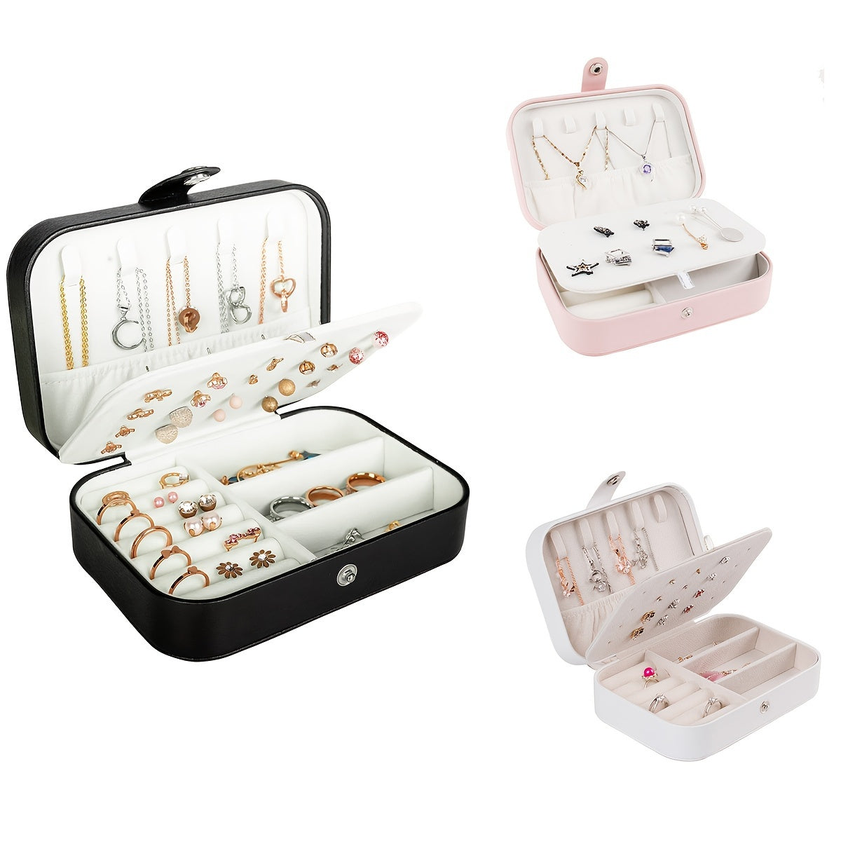 Double Layer Jewelry Box Leather Storage Organizer for Earrings Bracelets Rings Necklaces