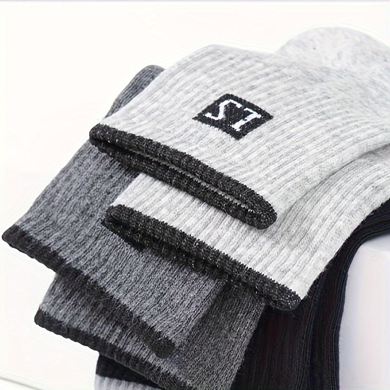 Men's Solid Crew Socks 5 Pairs Breathable Knit Polyester for Outdoor Wear