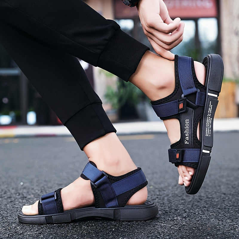 Erkaklar uchun alfavit naqshli tasodifiy sandallar, mato ustki qismi, tashqi plyaj kiyimlari uchun sirpanishga qarshi bog'ich.