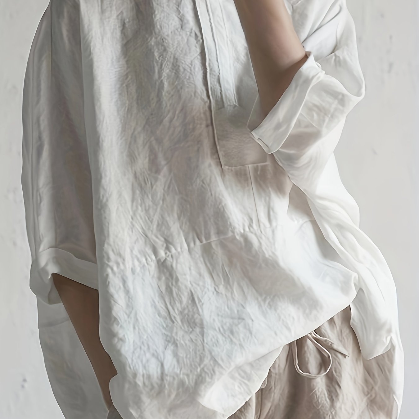 Women's Loose Casual Oversized Cotton Round Neck Shirt