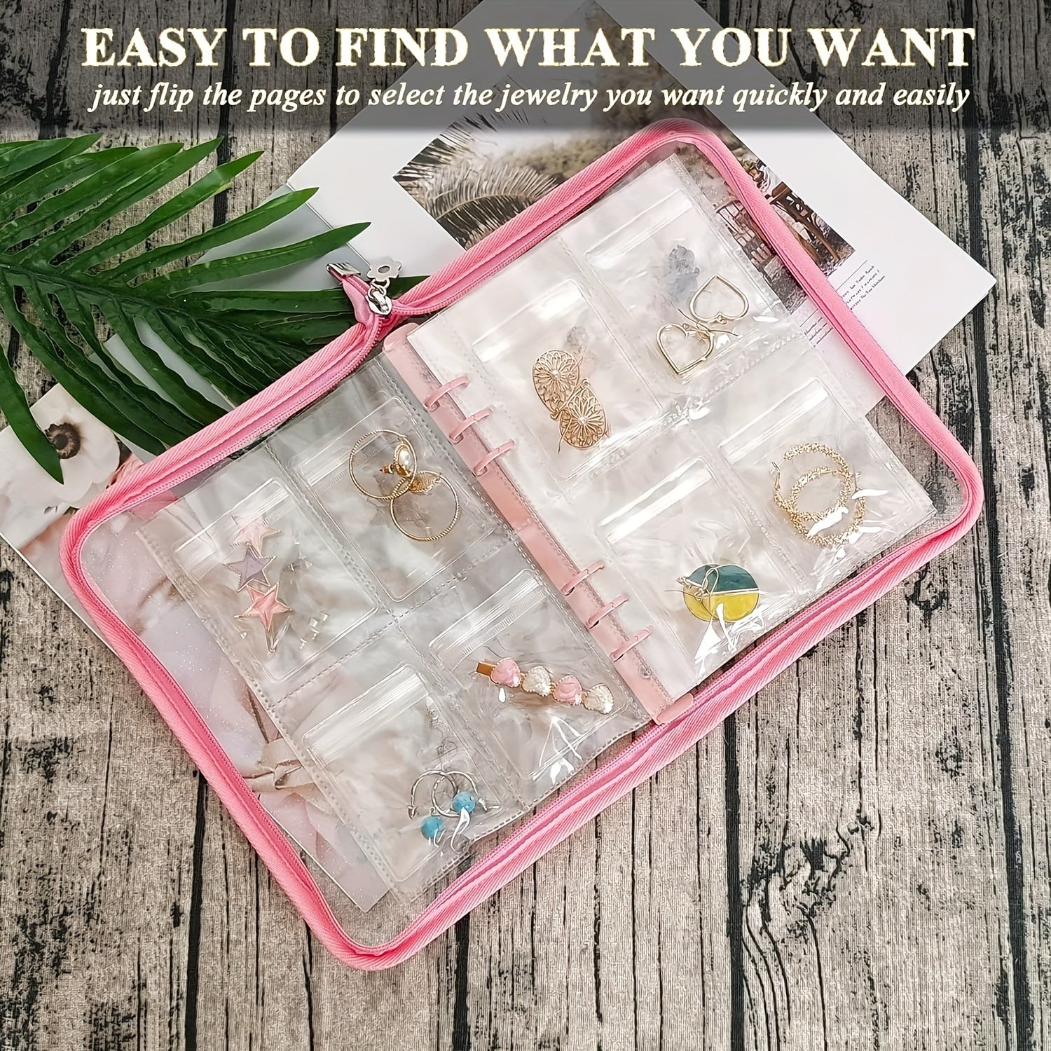 Estuche organizador de joyas con bolsa transparente con cremallera y almacenamiento portátil en varios colores