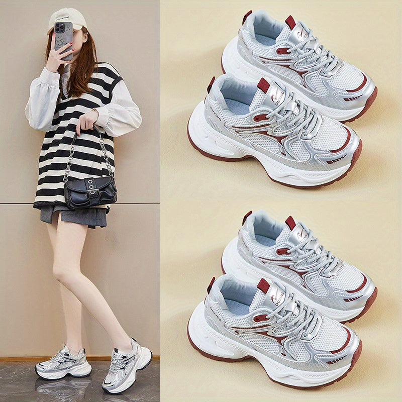 Women’s Korean Style Chunky Dad Shoes Comfortable Platform Sneakers White Gray