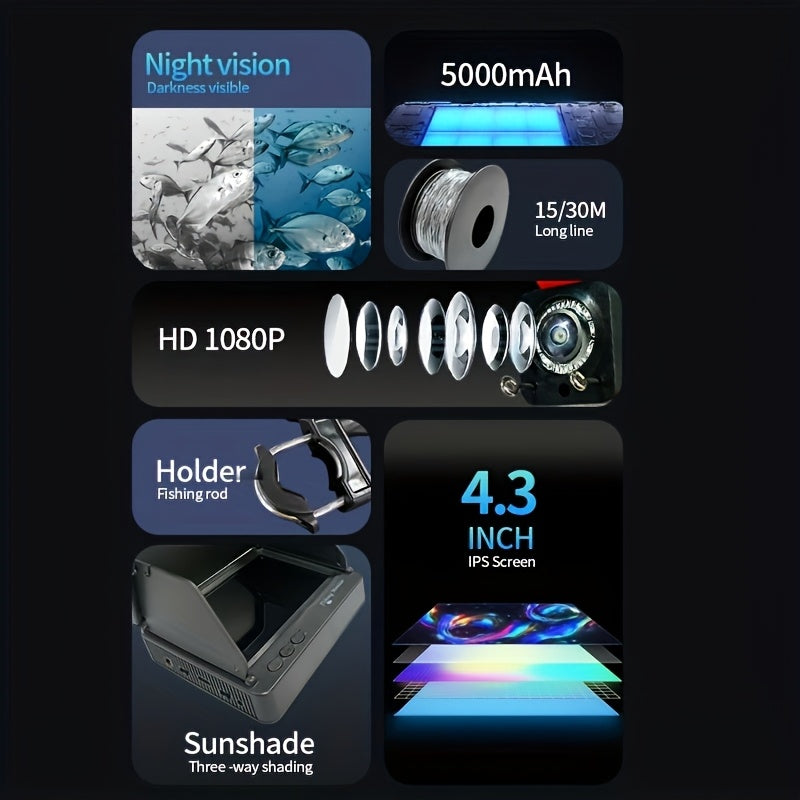 4,3-дюйковый подводный эхолот с HD-дисплеем, ночным видением и камерой для рыбалки