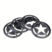 4Pcs Car Wheel Center Hub Covers Star Decal Stickers Black Steel