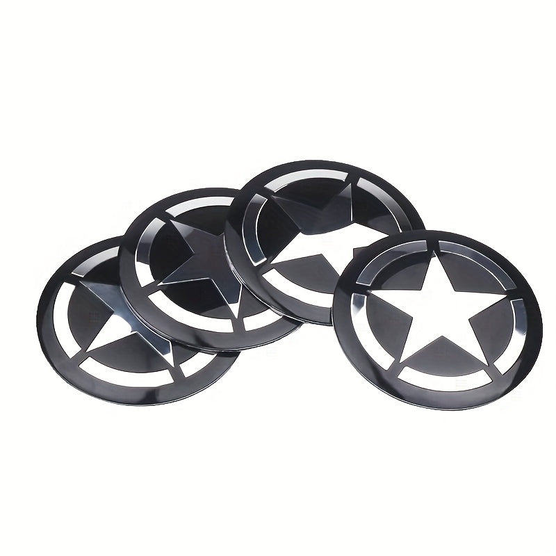 4Pcs Car Wheel Center Hub Covers Star Decal Stickers Black Steel