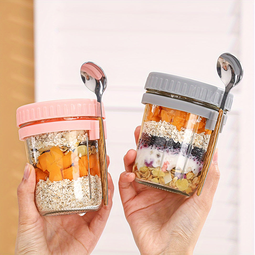 350ml Glass Jars with Spoons for Overnight Oats Salads Yogurt Pack of 2