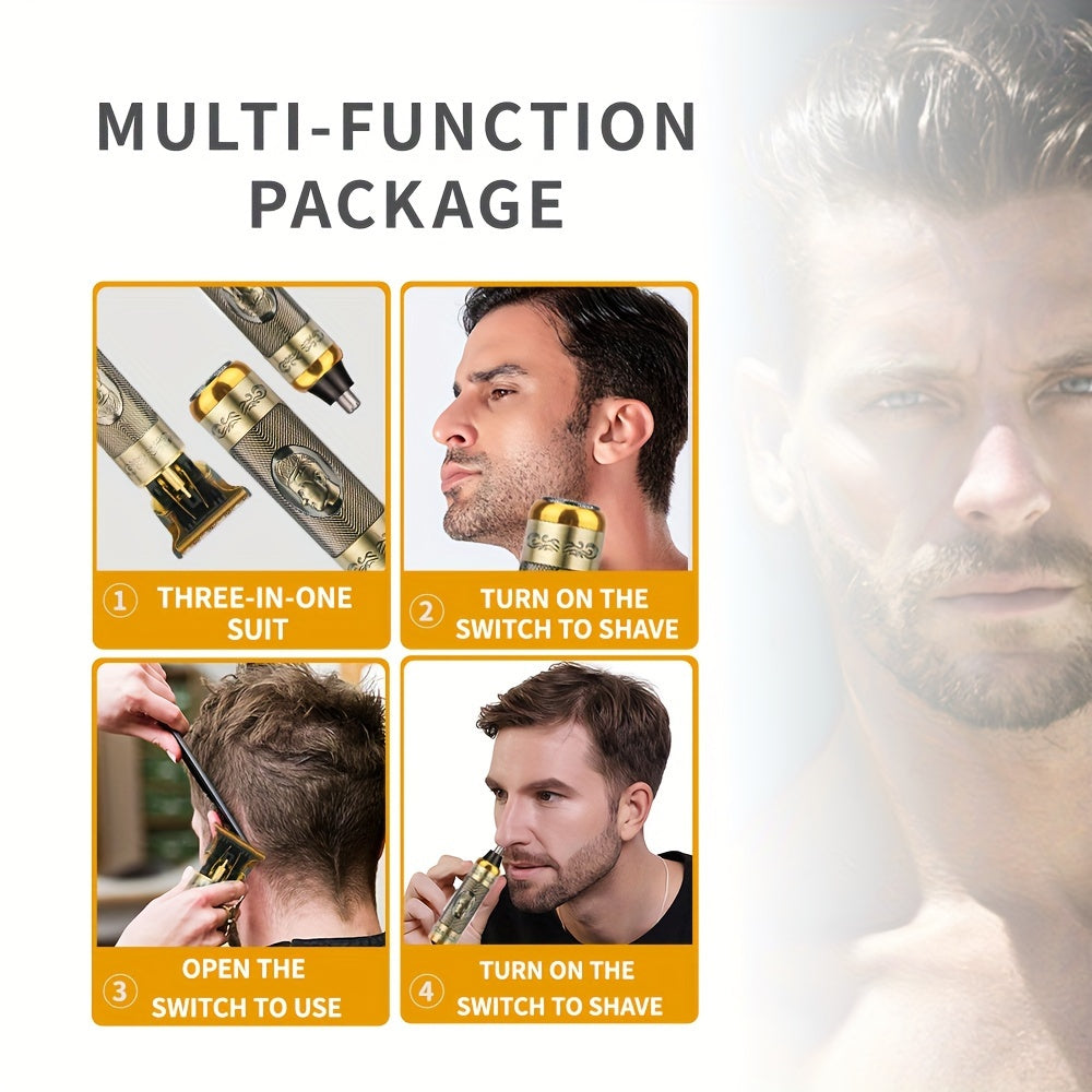 Men's hair trimmer kit for grooming cutting shaving 3-in-1 USB rechargeable nose hair trimmer sideburn shaver beard scraper