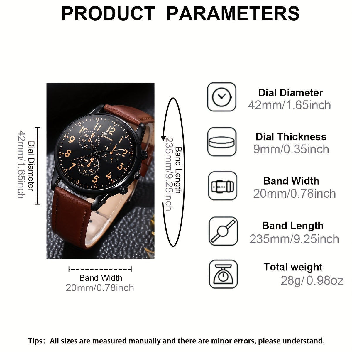 Men's Round Quartz Watch with Bracelet Set for Casual and Formal Wear