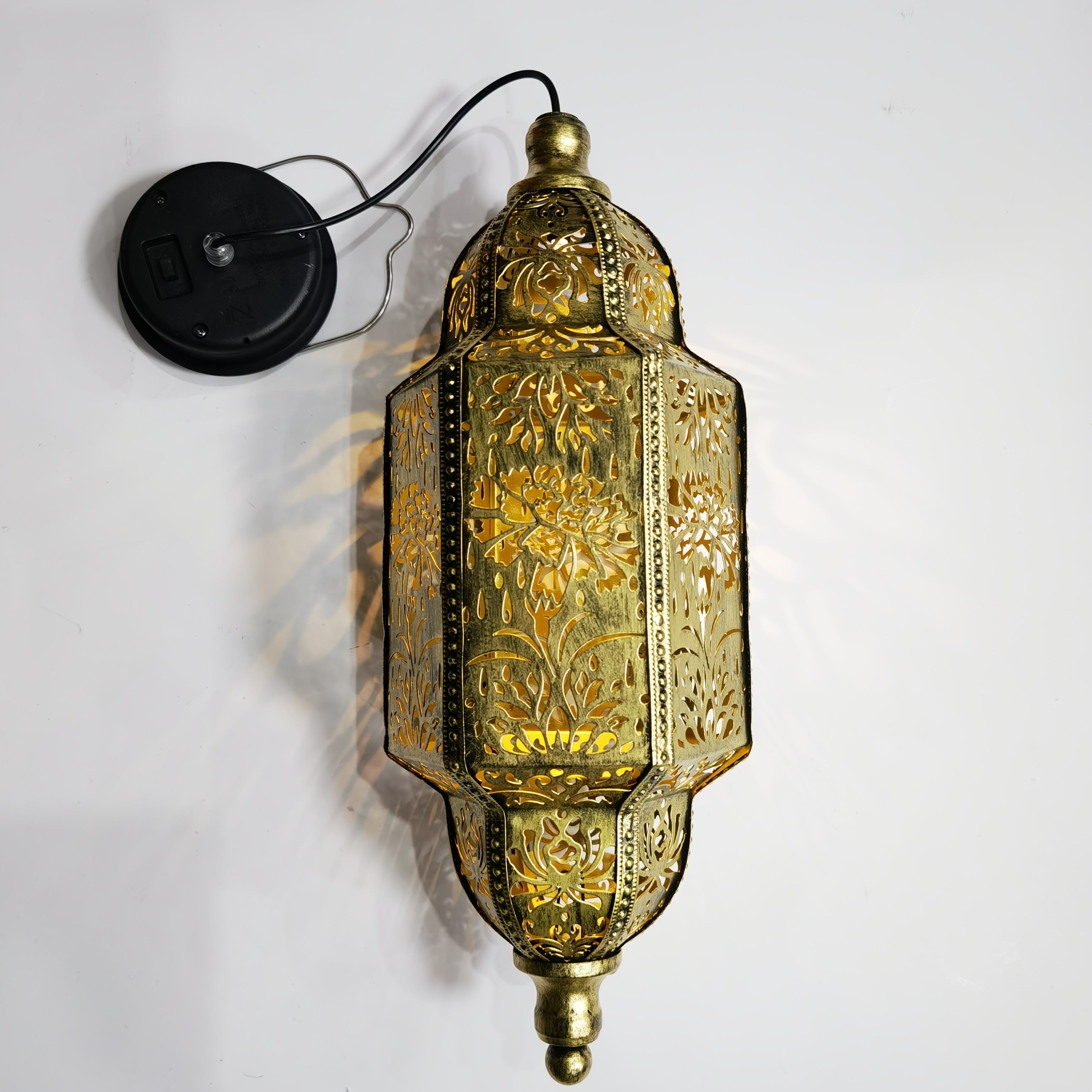 Moroccan Hexagonal Solar Lantern with Flower Projections for Outdoor Decoration