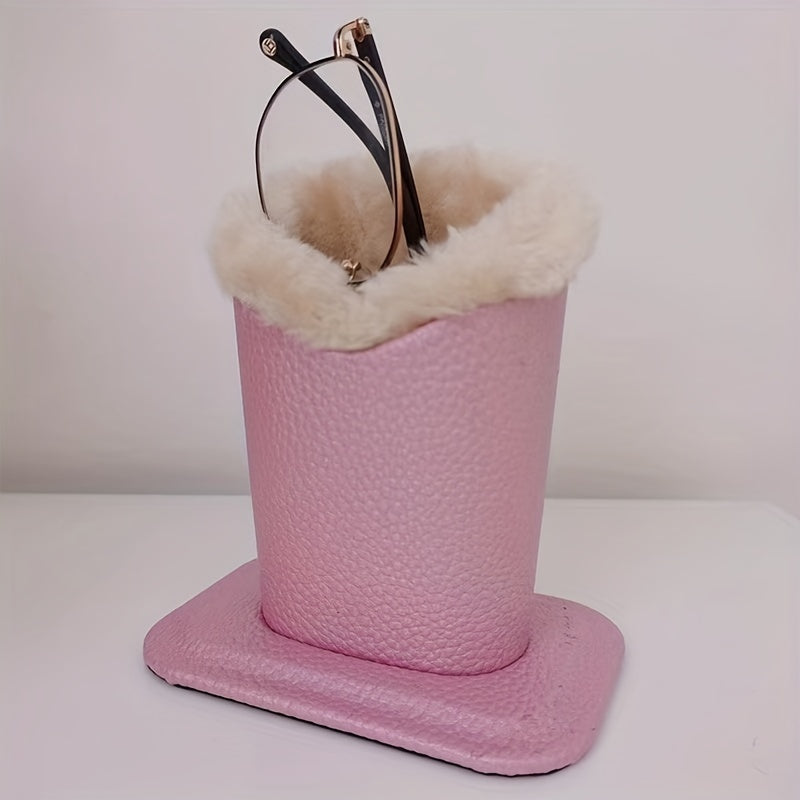 Glasses Holder with Plush Lining and Leather Exterior for Desk or Nightstand
