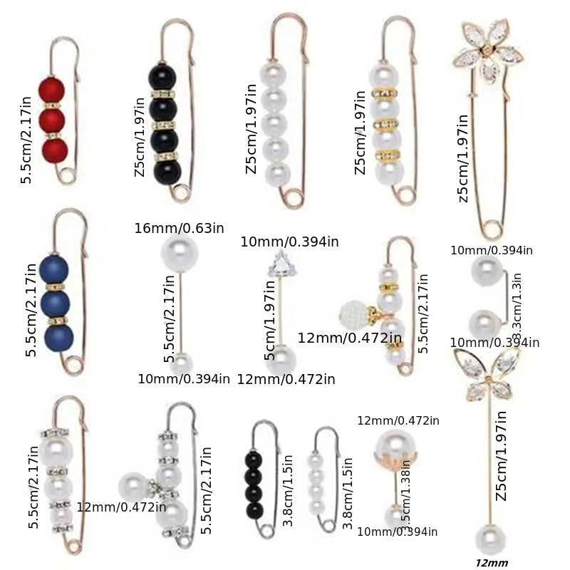 Ladies and Girls Imitation Pearl Brooch with 7-Piece Anti-Exposure Hat Clip Collar Pin