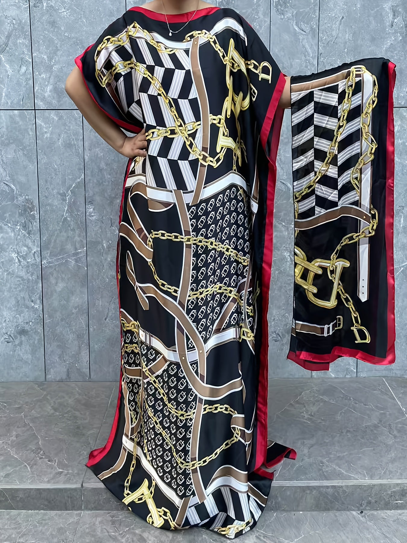 Платье большого размера для женщин с цветочным принтом и длинным кроем с шарфом, черное и белое, летняя вечеринка