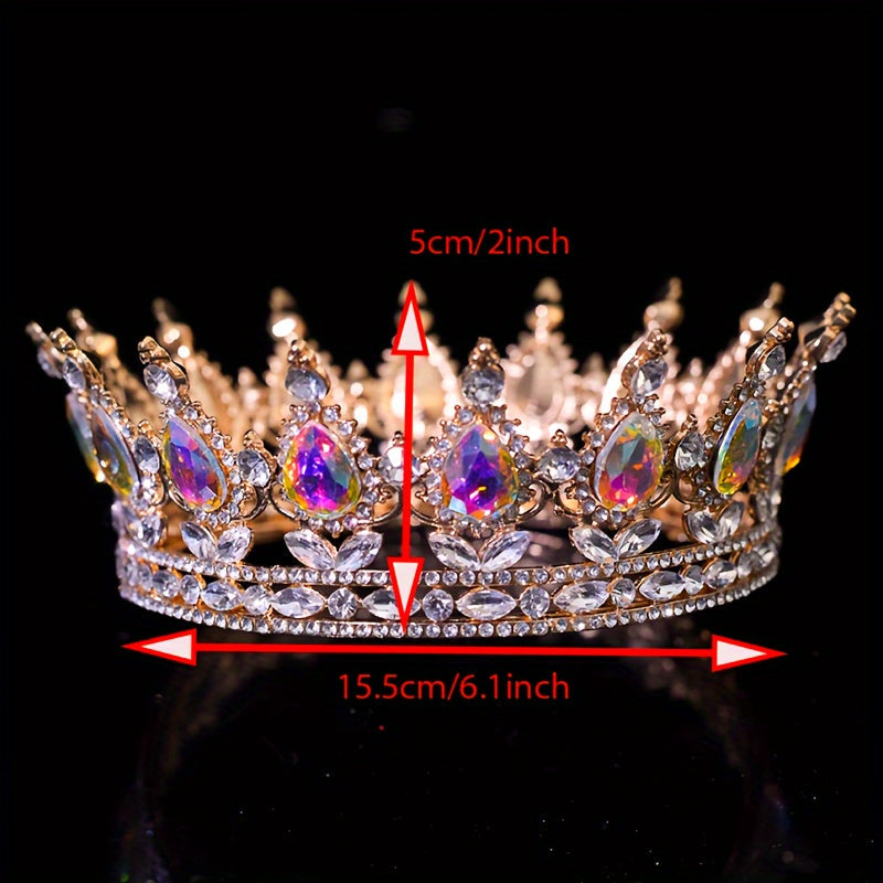 Bohemian Style Princess Tiara with Rhinestones and Colored Gemstones for Brides
