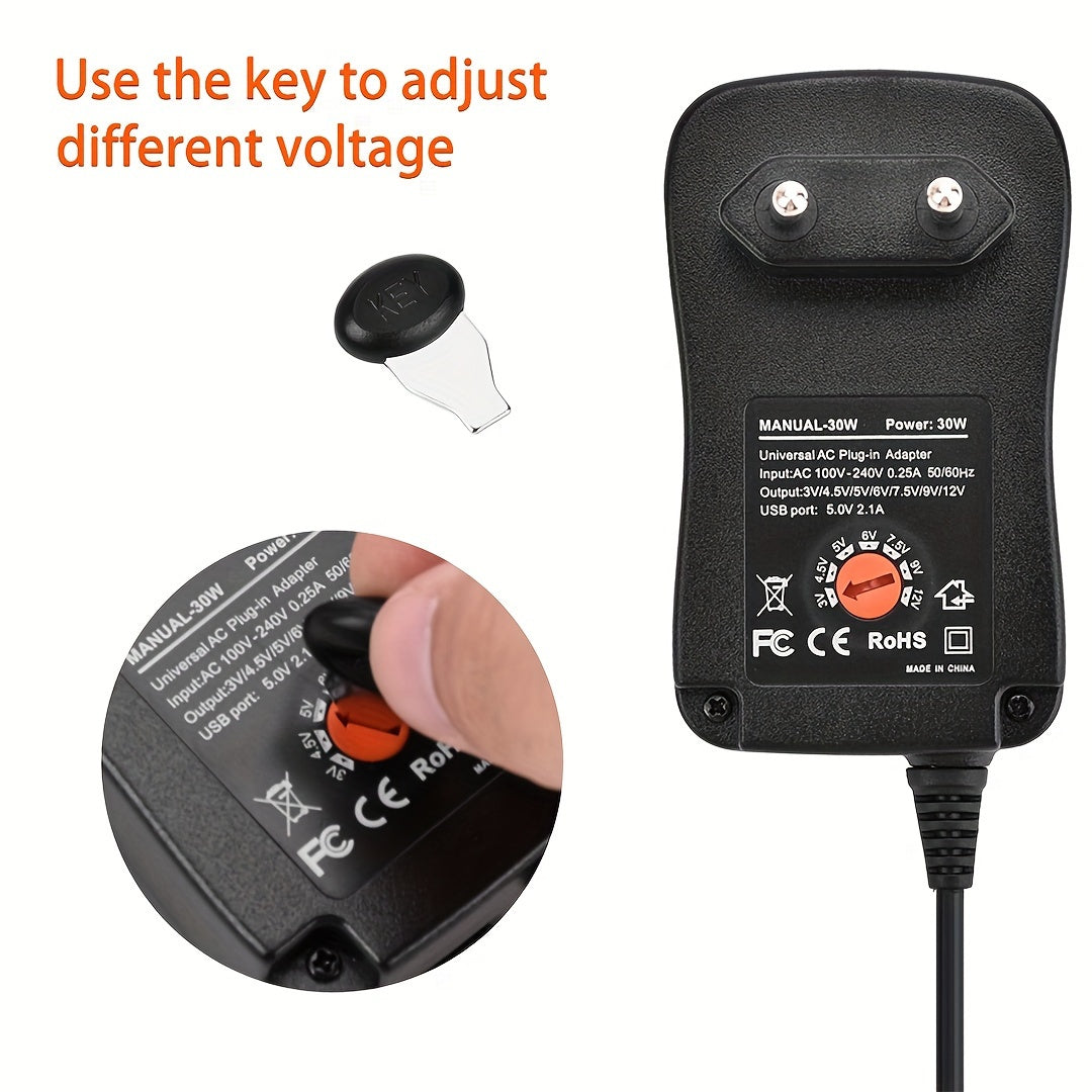 30W Universal AC/DC Power Adapter with 8 Tips for Electronics and LED Strips