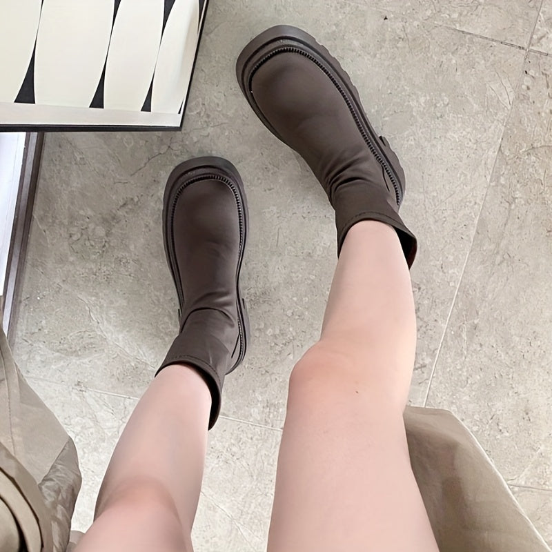 Women's Chunky Platform Ankle Boots Black Slip-Resistant PU Synthetic Closure