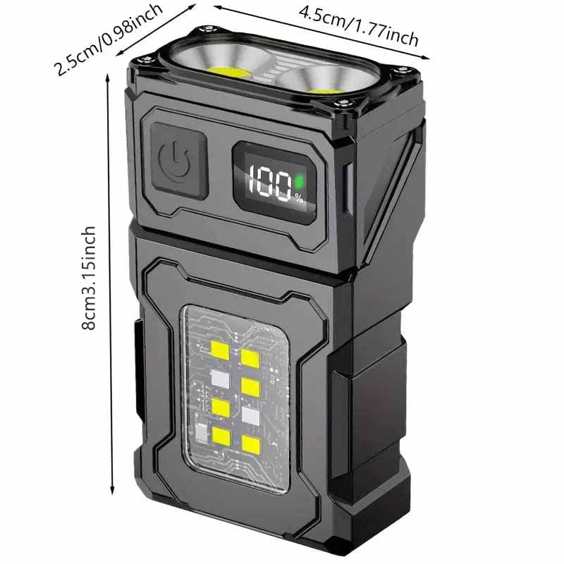 Mini LED Flashlight with Rotatable Head Magnet Clip 7 Modes Rechargeable Lithium Battery for Camping and Emergencies