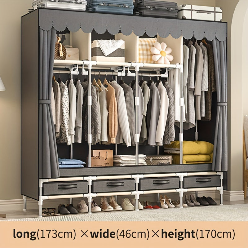Wooden Bedroom Wardrobe with Steel Frame and Multiple Storage Compartments