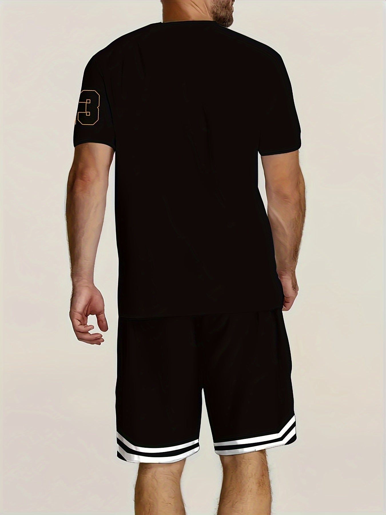 Men's Summer Clothing Set Jersey Number 23 Print Short Sleeve Shirt and Black Sports Shorts