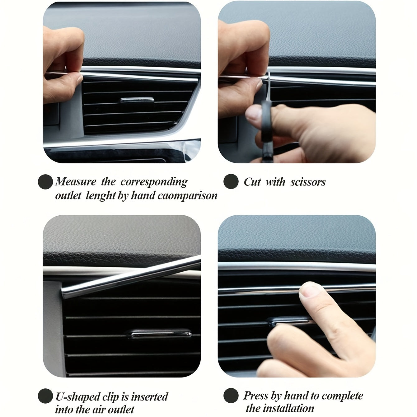 10 dona Avtomobil havo chiqishi bezatish chizig'i U-shakl plastmassa ichki bezak