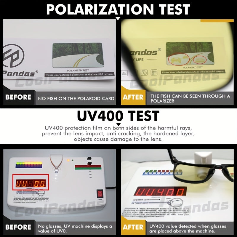 Erkaklar va ayollar uchun kvadrat shaklidagi Photochromic ko'zoynaklar, polarizatsiyalangan, kechqurun haydash uchun anti-yorqinlik
