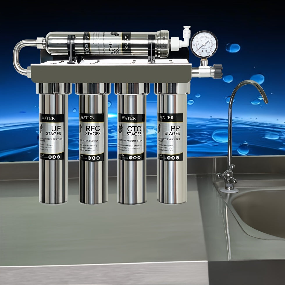 Filtro de agua de cocina de acero inoxidable 5 etapas sedimento carbón activado no eléctrico