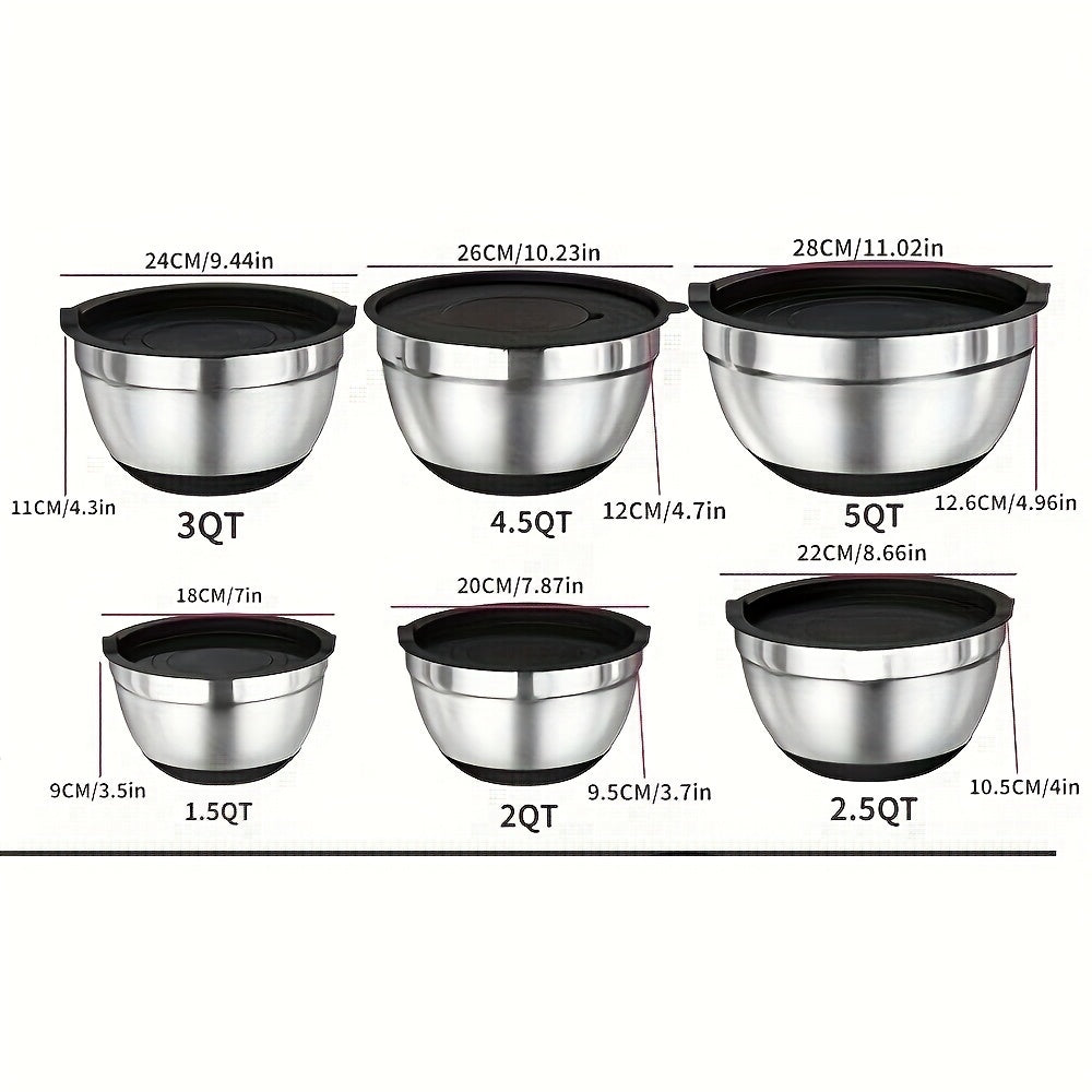 Set of 26 Stainless Steel Mixing Bowls with Lids and Grater Non-Slip Bottoms